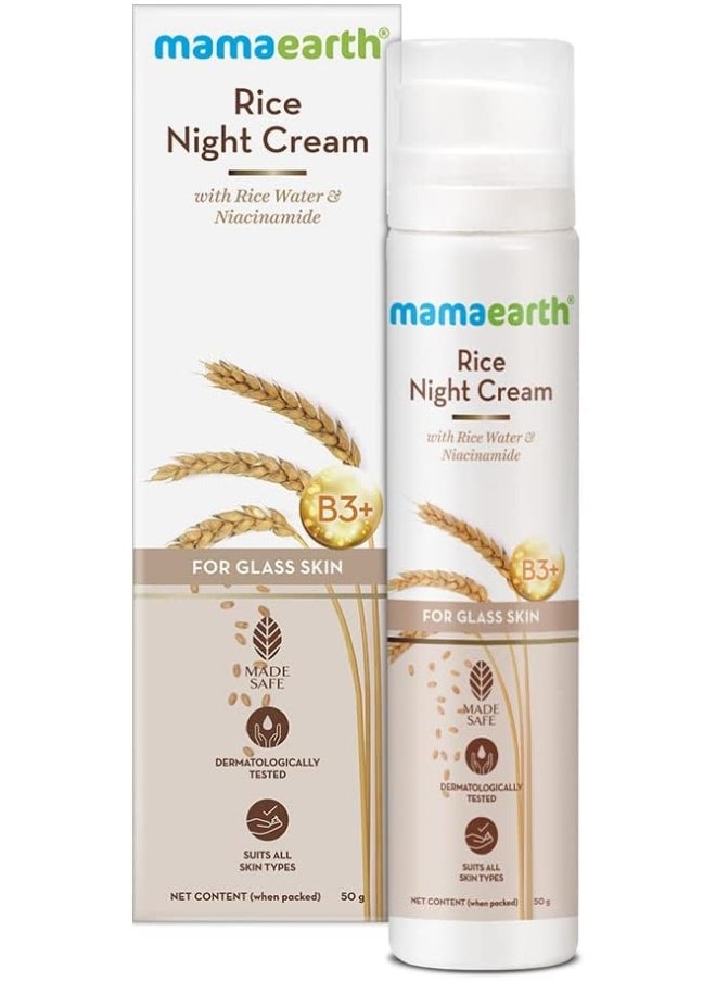 Mamaearth - Rice Night Cream, For Clear Skin With Rice Water And Niacinamide For Glass Skin 50 G - Image 1