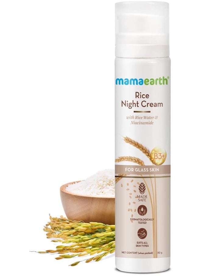 Mamaearth - Rice Night Cream, For Clear Skin With Rice Water And Niacinamide For Glass Skin 50 G - Image 1