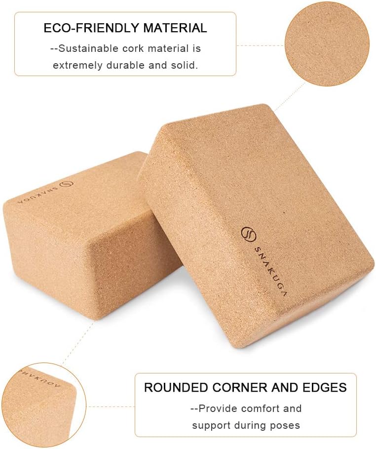 SNAKUGA Cork Yoga Block 2 Pack for Pilates, 4'' or 3'' Non-Slip & High Density Blocks for Meditation, Fitness and Stretching, Supportive and Flexibility Brick for Improve Poses Balance - Image 2