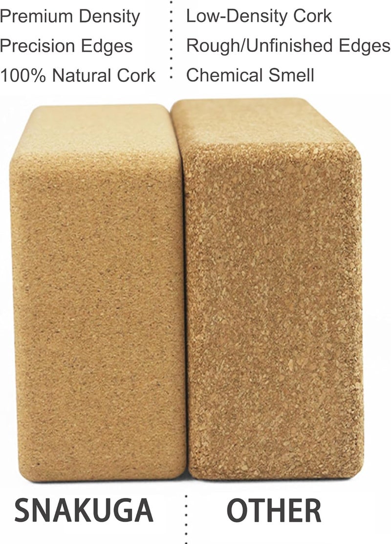 SNAKUGA Cork Yoga Block 2 Pack for Pilates, 4'' or 3'' Non-Slip & High Density Blocks for Meditation, Fitness and Stretching, Supportive and Flexibility Brick for Improve Poses Balance - Image 4