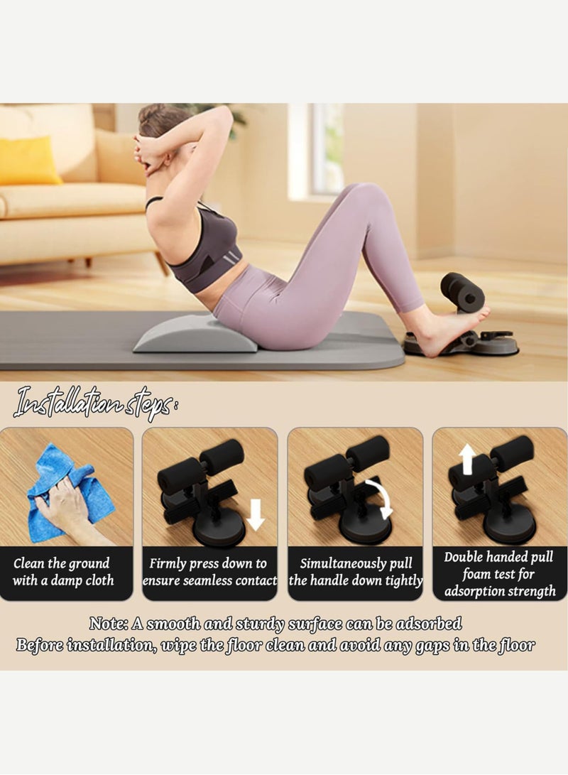 Jourvent Sit Up Bar for Floor, Adjustable Abdominal Sit-up with Tension Rope, Double Self-Suction Portable Sit Up Exercise, Sit Up Assistant Device for Home Exercise, Core Strength Muscle Training - Image 2
