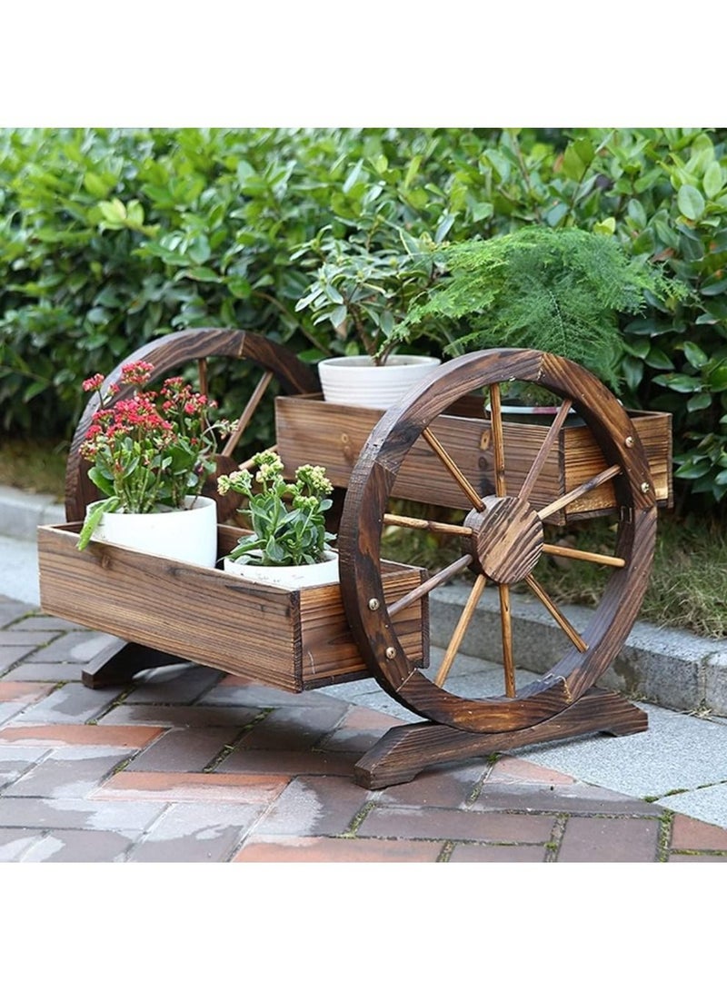 DubaiGallery Plant Container Accessories Flower Stand Small Flower car Anti-Corrosion Wooden carbonized Flower Plant Flower Planting Flower Pot Balcony Decoration Flower Flower Stand Double Wheel Float Racks - Image 2