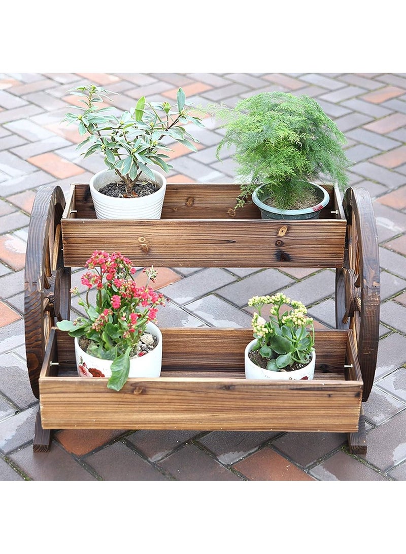 DubaiGallery Plant Container Accessories Flower Stand Small Flower car Anti-Corrosion Wooden carbonized Flower Plant Flower Planting Flower Pot Balcony Decoration Flower Flower Stand Double Wheel Float Racks - Image 3