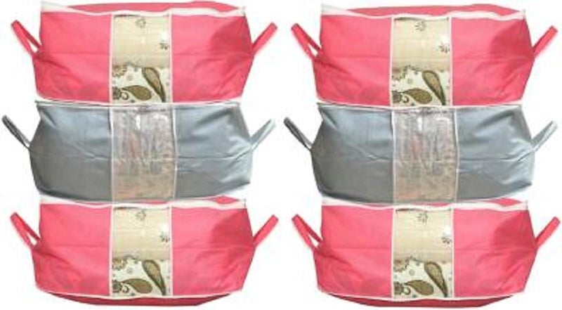 Kuber Industries 6 Pieces Non Woven Underbed Storage Organiser Set Grey Pink Standard UNDBGP03 - Image 1