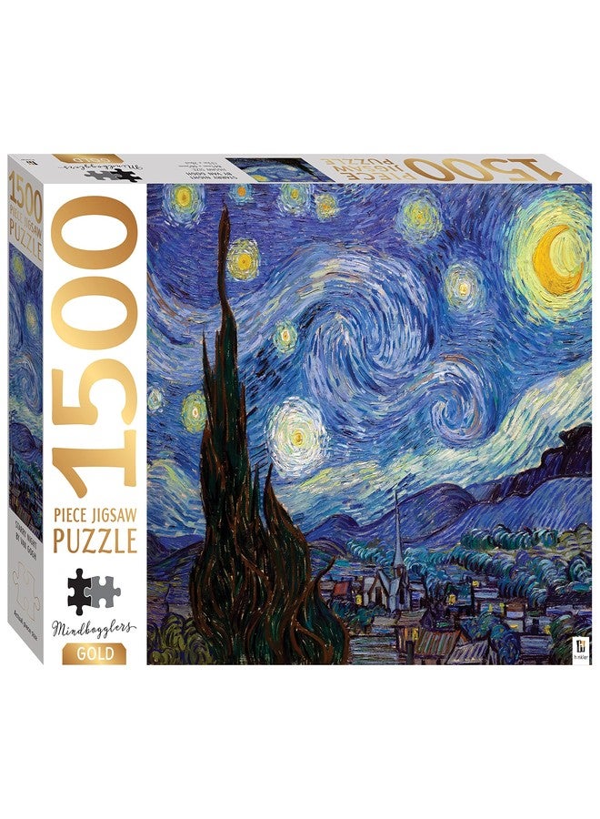Hinkler Mindbogglers Gold 1500-Piece Jigsaw Puzzle: Starry Night by Van Gogh - Jigsaws for Adults - Deluxe Jigsaw Puzzles - 33x26in - Intricate Puzzles - Advanced Jigsaws - Hobbies - Gold Foil Jigsaw Puzzles - Image 1