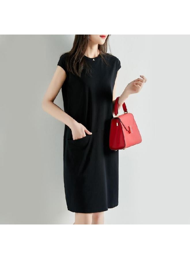 Summer New Popular Loose Slimming Solid Color T-shirt Dress Women's Korean-style Mid-length Fairy Skirt
