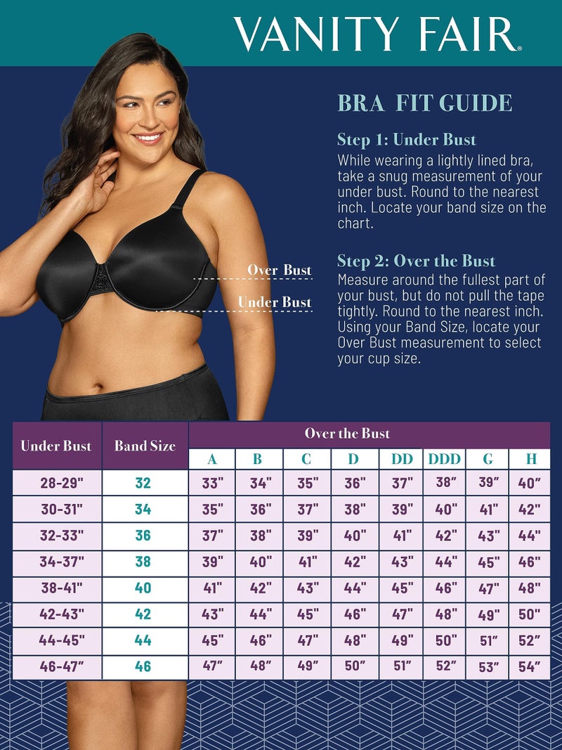 Vanity Fair Womens Full Figure Beauty Back Smoothing Bra, 4-way Stretch Fabric, Lightly Lined Cups Up To H Bra, Underwire - Beige, 42C US - Image 4