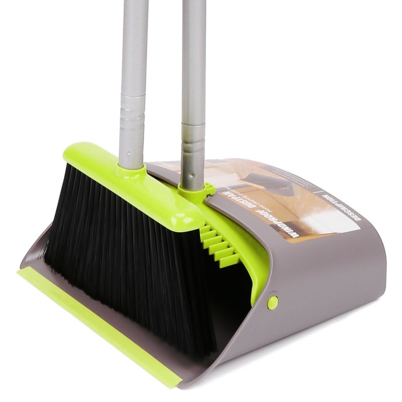 TreeLen Broom and Dustpan Set TreeLen Broom with Dust Pan with Long Handle Combo Set for Office and Home Standing Upright Sweep Use with Lobby Broom