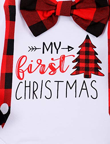 bilison Infant Baby Boy Christmas Outfit My First Christmas Gentleman Romper Red Plaid Pants with Hat Clothes Sets - Image 4