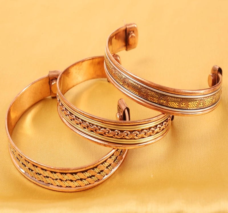 Touchstone copper bracelets | gift for men women |adjustable 100% pure solid real magnetic jewelry | handmade bracelet set combo | rope braided tibetan bangles. - Image 4