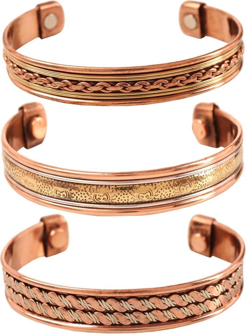 Touchstone copper bracelets | gift for men women |adjustable 100% pure solid real magnetic jewelry | handmade bracelet set combo | rope braided tibetan bangles. - Image 1