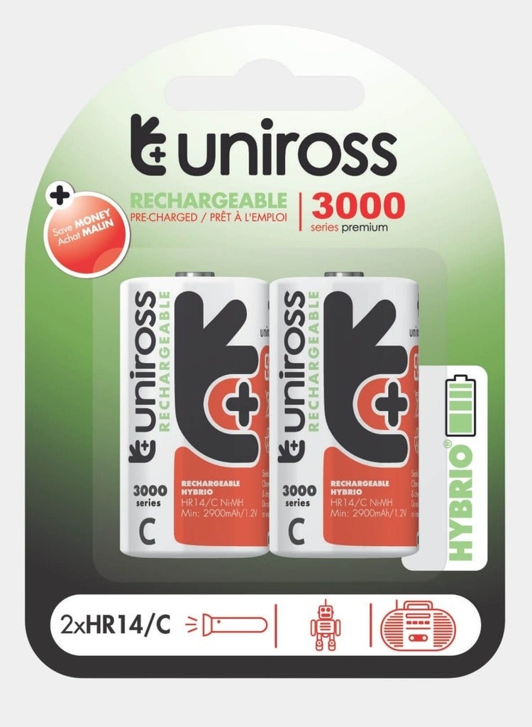 Uniross Ni-MH Rechargeable C Battery 3000mAh (Pack of 2)