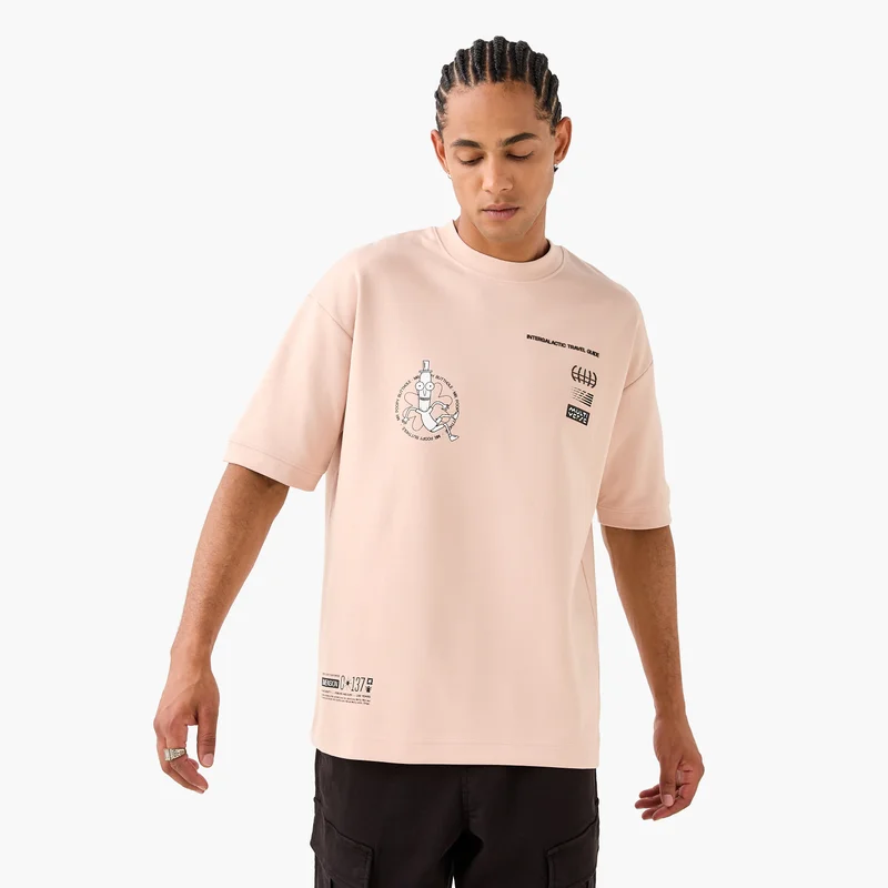 اس بي كاركترز Rick and Morty Print Round Neck T-shirt with Short Sleeves