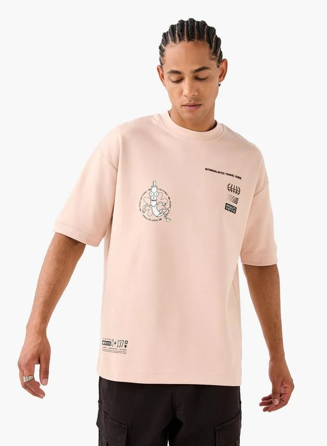 SP Characters Rick and Morty Print Round Neck T-shirt with Short Sleeves