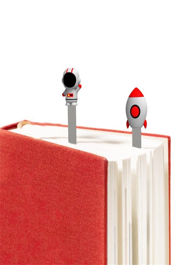 Uppmeant 2PCS 3D Cartoon Astronaut Rocket Bookmarks Stainless Steel Page Markers Set Gift for Men Women Kids Readers - Image 1