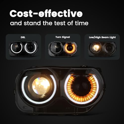 KNSPEC Headlight Assembly Compatible With Dodge Challenger 2015-2021 Black Housing Halogen Head Lights Replaceable 68174064AF CH2503267 Headlight(Right Passenger Side Challenger 15-21) - Image 5