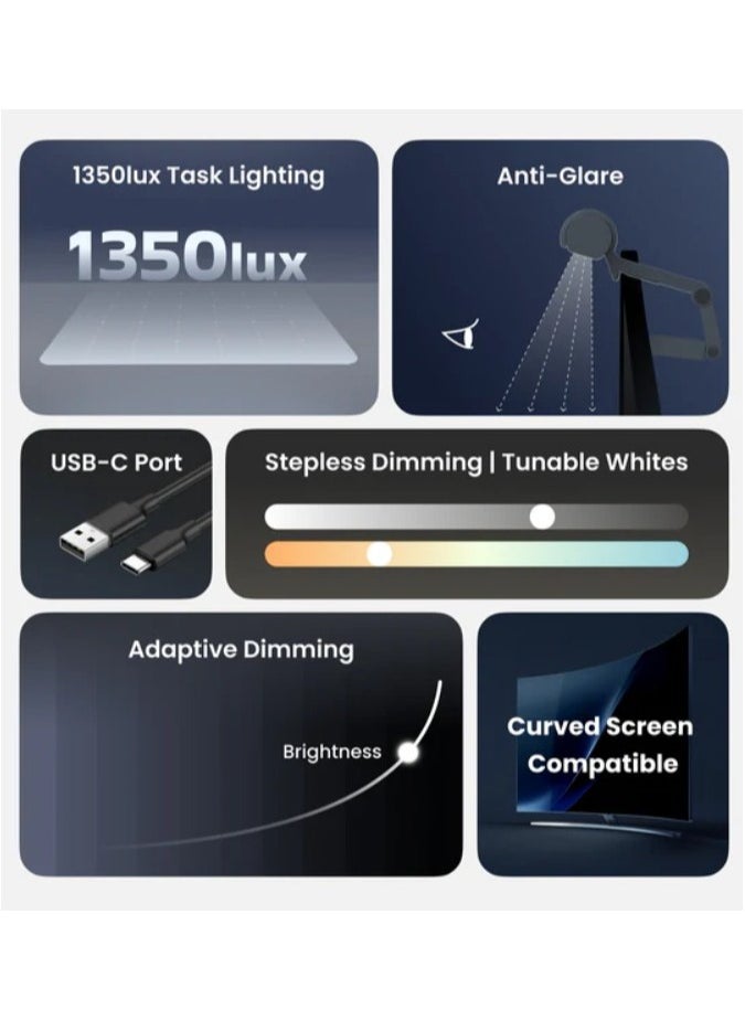 Yeelight Yeelight Pura Monitor Light Bar | 1350lux Task Lighting | USB-C Port | Curved Screen Compatible | Black  - Image 2