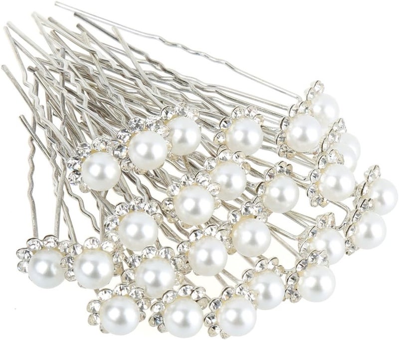 HS 40 Bridal Wedding Pearl Hair Pins Crystal Flower Hair Accessories for Women Bride Pearl Pins