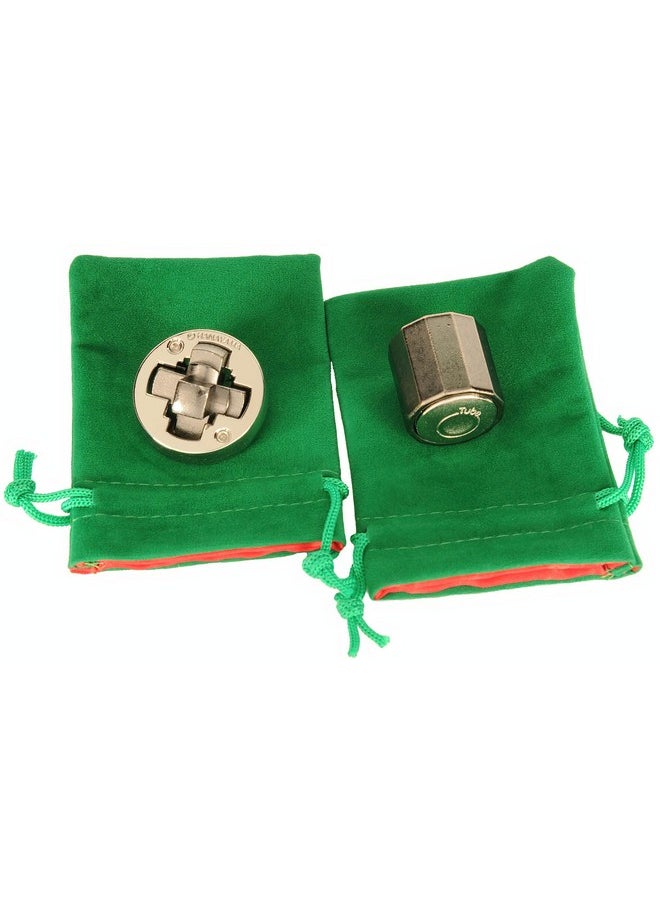 Deluxe Games and Puzzles HEX and Tube Hanayama Puzzles, “New 2023, with Green Velveteen/Red Satin Lined Drawstring Pouches, Bundled Items  - Image 2