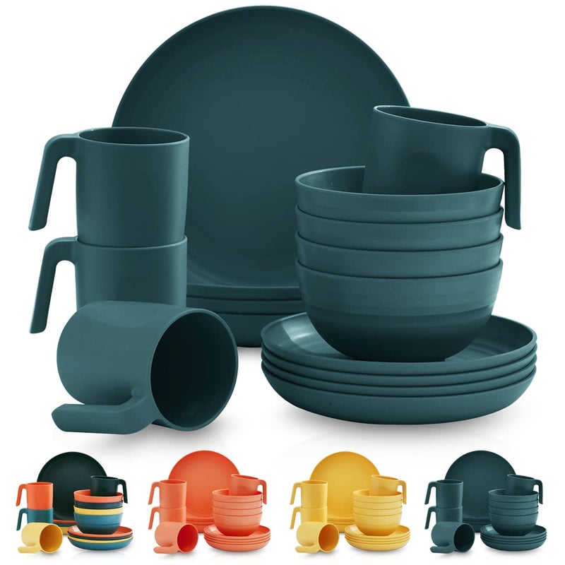 Kyraton 16-Piece Unbreakable Polypropylene Dinnerware Set  Dark Green  Microwave Safe - Image 1