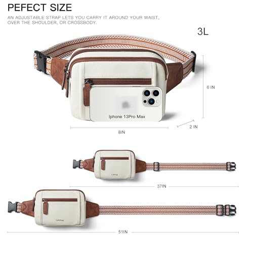 LATMAP 3L TRIPLE ZIP Fanny Packs Belt Bag For Women Men Crossbody Waist Pack Sling Chest Bum Travel Bag Purse Faux Leather Fashion Cute Beige - Image 5