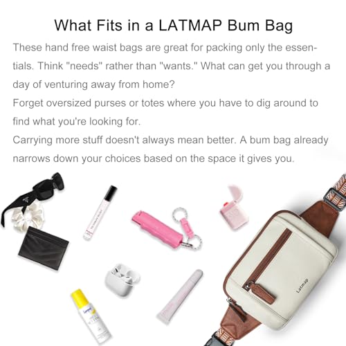 LATMAP 3L TRIPLE ZIP Fanny Packs Belt Bag For Women Men Crossbody Waist Pack Sling Chest Bum Travel Bag Purse Faux Leather Fashion Cute Beige - Image 4