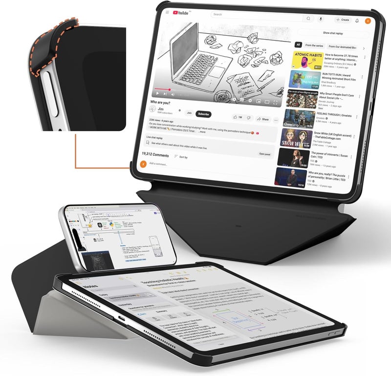 MOFT Dynamic Folio Case for iPad Pro 12.9"(6th/5th/4th/3rd Gen. 2022/2021/2020/2018)-[Reinforced Corner Protection] Stable Slim Magnetic Stand with 20+ Viewing Angles, Misty Cove x Jet Black - Image 1