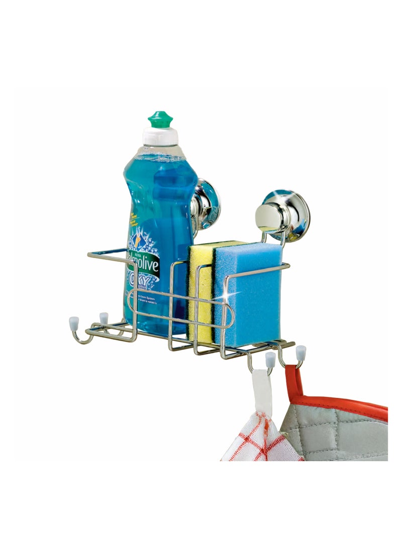 Everloc Cleaning Accessories Organizer, No Drilling, No Screws, No Glue, No Adhesive Vacuum Suction Wall Mounted Chrome Sink Caddy, Sponge Holder, for Bathroom, Kitchen, Easy Install, EVL-10242 - Image 1