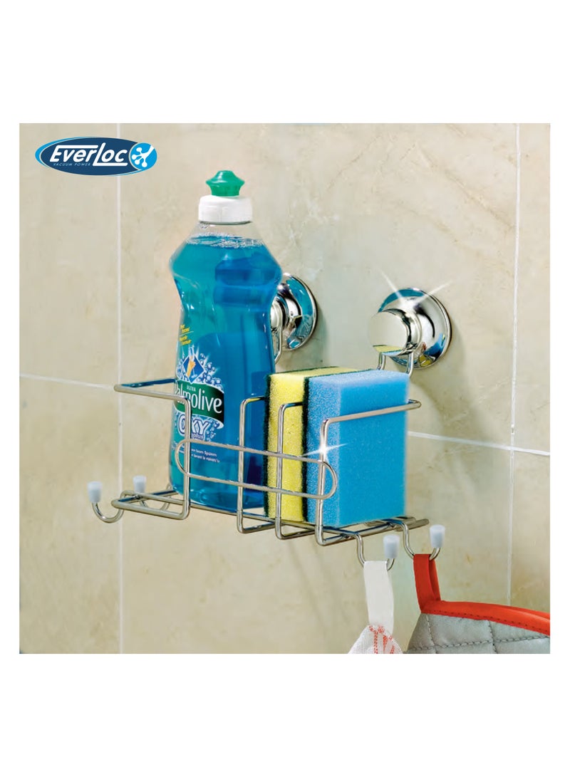 Everloc Cleaning Accessories Organizer, No Drilling, No Screws, No Glue, No Adhesive Vacuum Suction Wall Mounted Chrome Sink Caddy, Sponge Holder, for Bathroom, Kitchen, Easy Install, EVL-10242 - Image 2