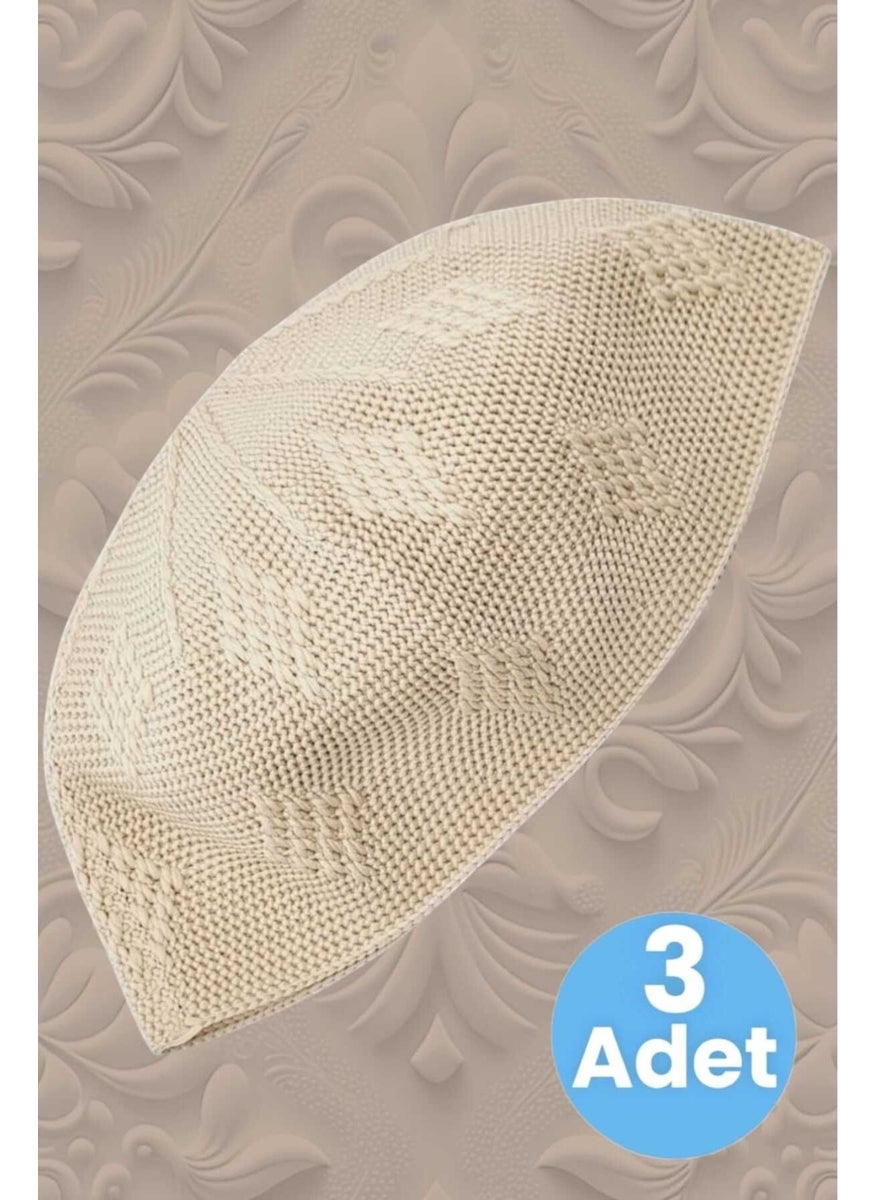 Hızırım 3-Piece Woven Knitted Patterned Skullcap Quality Prayer Cap  - Image 2