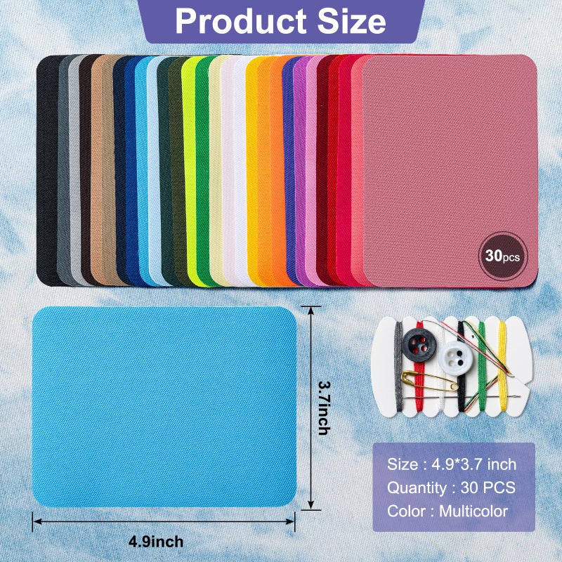 Amrules Iron Patches, 30 Piece 3.7 X 4.9 Inch Multi-Colored Fabric Repair Kit, 29 Shades Iron on Patches for Jeans, Shirts, Clothes, Pants - Image 2