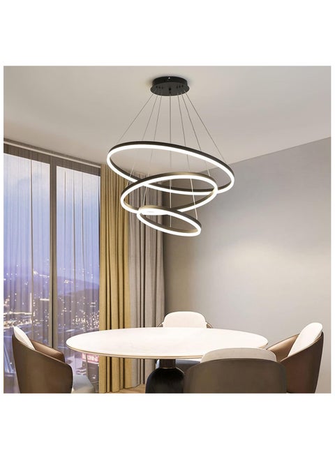 LED Pendant Light, Modern Chandeliers for Living Room, 3-Ring Circles LED Pendant Light Fixture Chandelier for Dining Room, Adjustable Height, Tri-Color Dimmable, Black Finish