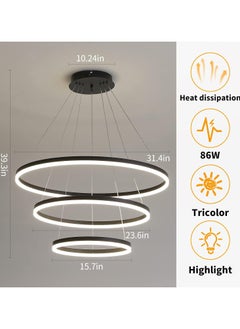 LED Pendant Light, Modern Chandeliers for Living Room, 3-Ring Circles LED Pendant Light Fixture Chandelier for Dining Room, Adjustable Height, Tri-Color Dimmable, Black Finish - pzsku/Z1908C2F0405C6E6575B5Z/45/_/1723533343/cf93c254-535f-428c-8bce-28a6ec8f511f