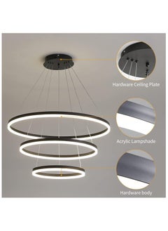 LED Pendant Light, Modern Chandeliers for Living Room, 3-Ring Circles LED Pendant Light Fixture Chandelier for Dining Room, Adjustable Height, Tri-Color Dimmable, Black Finish - pzsku/Z1908C2F0405C6E6575B5Z/45/_/1723533364/8294d8c0-4924-49e6-9a7d-5715e375280f