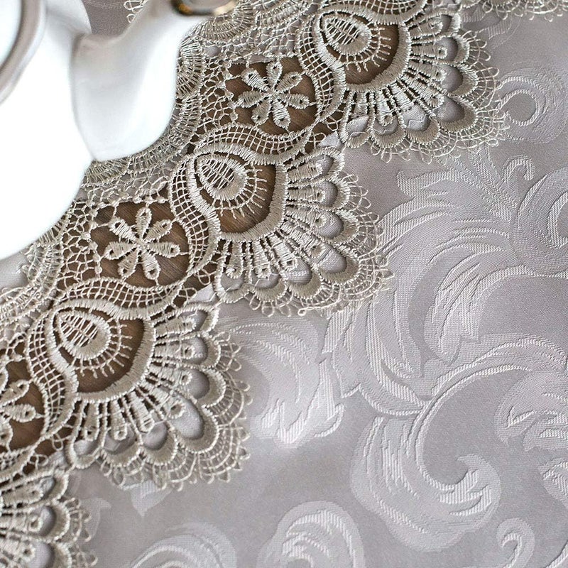 ARTABLE Lace Table Cloth Rectangle Fall Antique Flower Decor Macrame Tablecloth for Outdoor Farmhouse Rustic Kitchen Party Birthday Picnic Stone Gray 60 x 120 Inch - Image 3
