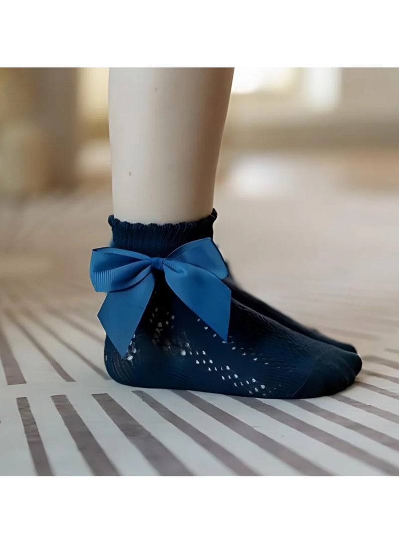 Blue Adorable Ankle Bow Socks for Baby Girls- Colorful Stockings for Toddlers