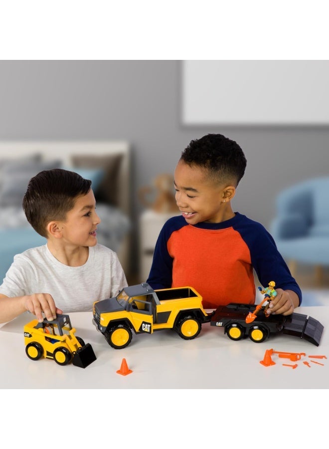 Cat Workforce Skid Steer & Pickup Crew Set, 15-Piece Kids Construction Toy Playset with Pickup Truck, Skid Steer, 2 4-Inch Figures, Cones & Tools, Ages 3+ - Image 4