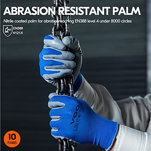 Vgo 10-Pairs Safety Work Gloves, Gardening Gloves, Non-slip Nitrile coating, Dipping Gloves (Size S, Blue, NT2110) - Image 3
