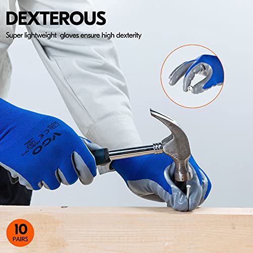 Vgo 10-Pairs Safety Work Gloves, Gardening Gloves, Non-slip Nitrile coating, Dipping Gloves (Size S, Blue, NT2110) - Image 5