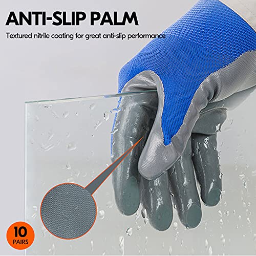 Vgo 10-Pairs Safety Work Gloves, Gardening Gloves, Non-slip Nitrile coating, Dipping Gloves (Size S, Blue, NT2110) - Image 4