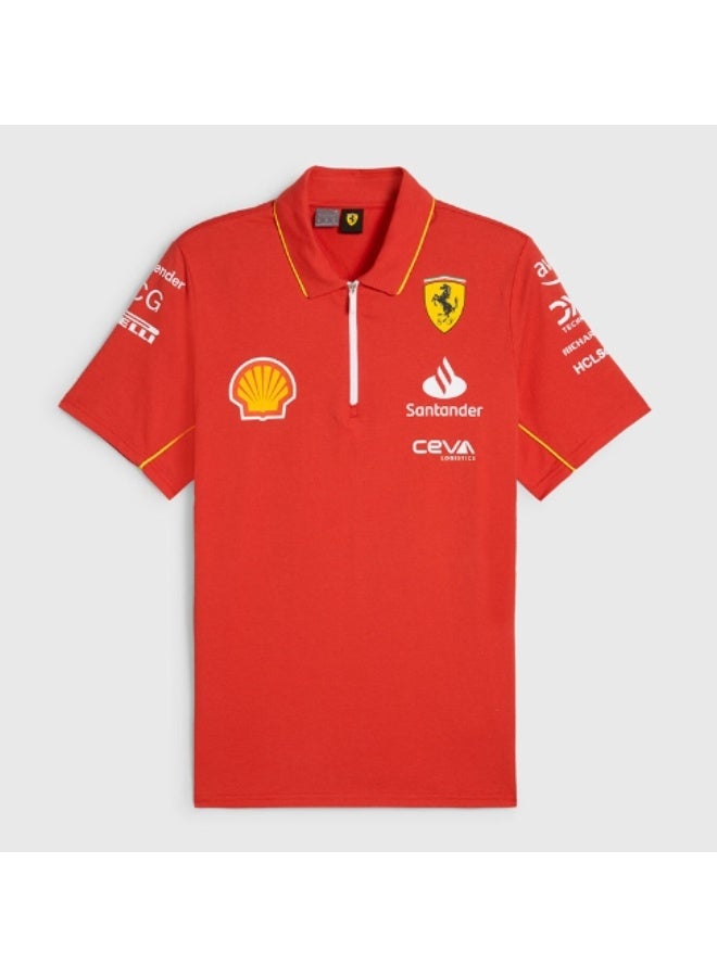 Ferrari Formula 1 Team Red Polo Shirt with Sponsor Logos and Zippered Collar Design-M - Image 1