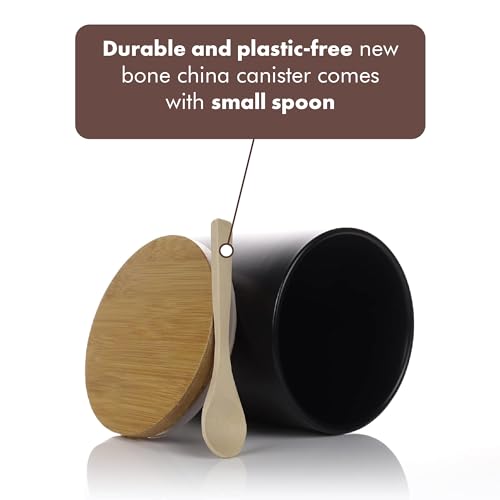Arthausen Black Ceramic Storage Jar Canister for Flour Sugar - Airtight Bamboo Lid w/Silicone Seal, Spoon - Modern Abstract Art Design for Kitchen Counter Bathroom - 4 cup / 1080mL - Image 5