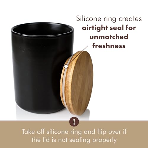 Arthausen Black Ceramic Storage Jar Canister for Flour Sugar - Airtight Bamboo Lid w/Silicone Seal, Spoon - Modern Abstract Art Design for Kitchen Counter Bathroom - 4 cup / 1080mL - Image 3