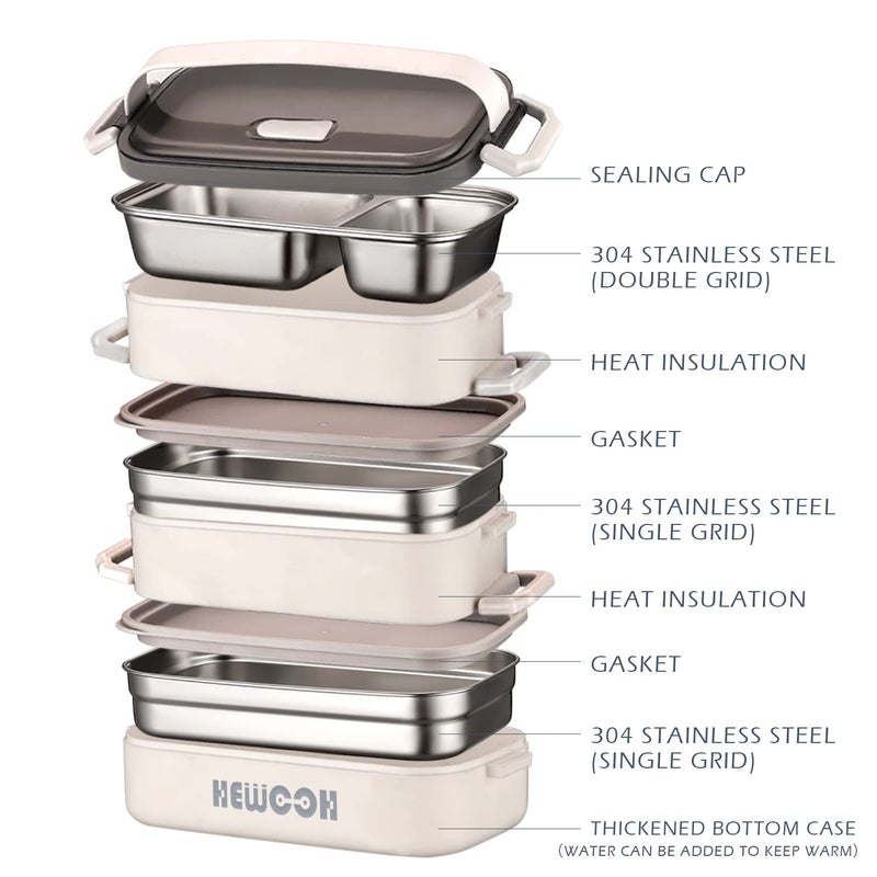 HEWOOH Large Bento Box Adult Lunch Box (74 Oz Large Capacity), Reusable, Including Lunch Bag,Salad Cup, Cutlery, 3 Dividers, Suitable For Dishwasher And Microwave.(White) - Image 2