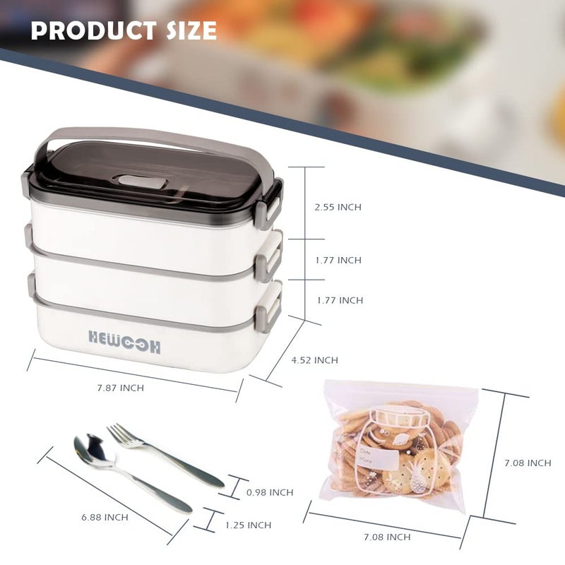 HEWOOH Large Bento Box Adult Lunch Box (74 Oz Large Capacity), Reusable, Including Lunch Bag,Salad Cup, Cutlery, 3 Dividers, Suitable For Dishwasher And Microwave.(White) - Image 3