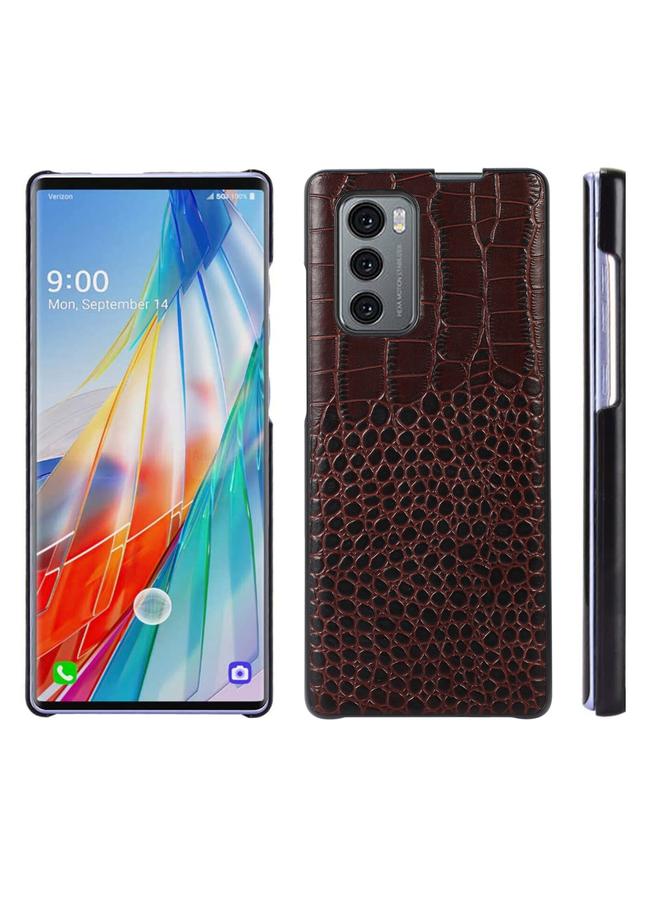 اس-توب جراب لهاتف LG Wing 5G مصنوع من جلد التمساح بطبقة علوية من جلد البقر - Image 1