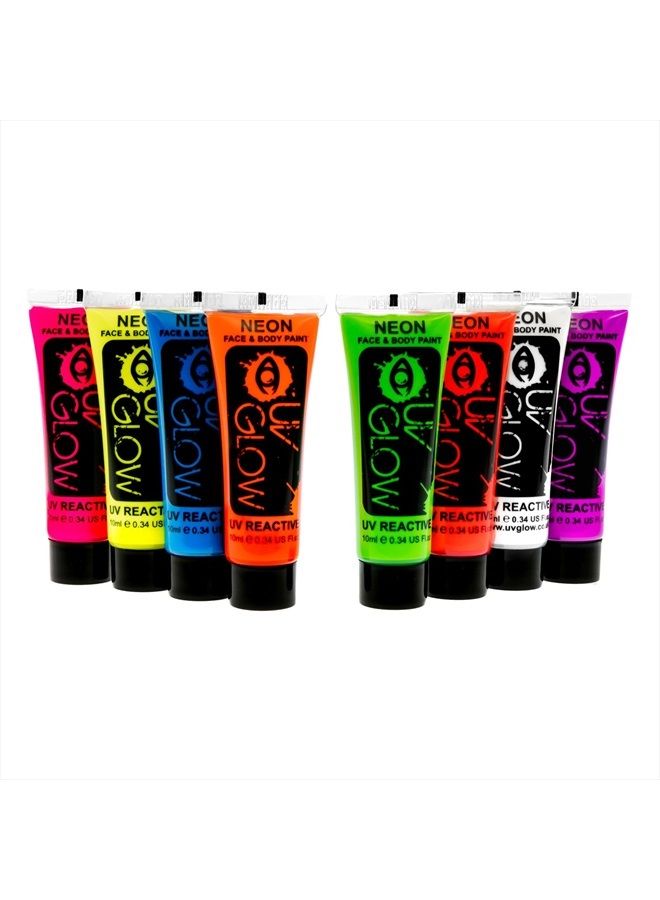 UV Glow طلاء وجه وجسم يتوهج تحت الأشعة فوق البنفسجية 0.34 أونصة - مجموعة من 8 أنابيب - نيون فلوريسنت (جميع الألوان) - Image 2