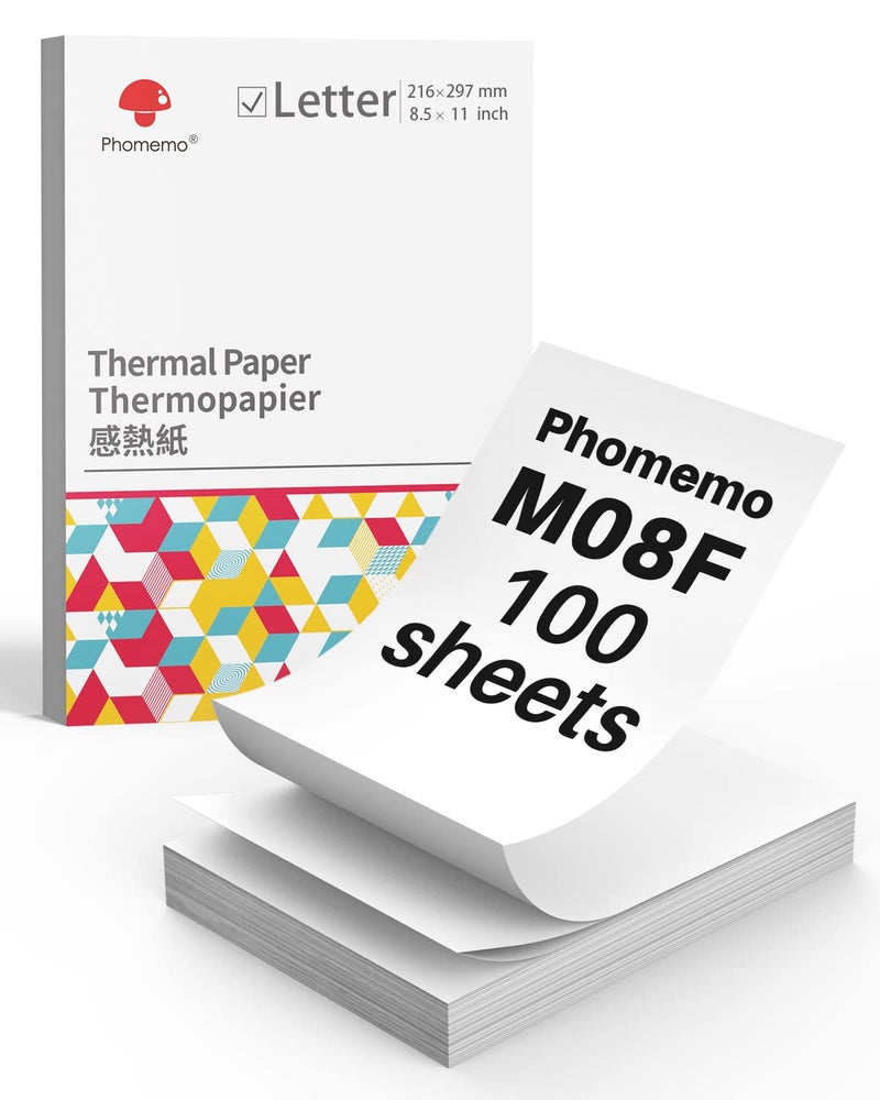 Phomemo Us Letter Folding Thermal Paper Continuous Phomemo M08F Thermal Paper Compatible With Colorwing M08F  M832  M834  Compatible With Hprt Mt800/Mt800Q Printer  Size 8.5"" X 11"" 100 Sheets - Image 1