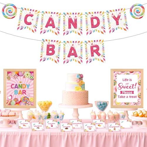 Outus 32 Pcs Christmas Candy Bar Decorations Kit Candy Bar Banner Sweet Candies Peppermint Table Signs Food Labels Tent Cards for Candies Sweet Birthday Baby Shower Wedding Party Decor Supplies - Image 1