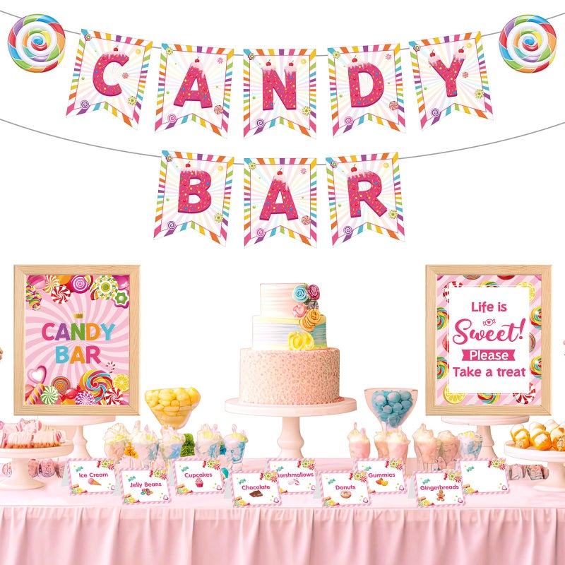 Outus 32 Pcs Christmas Candy Bar Decorations Kit Candy Bar Banner Sweet Candies Peppermint Table Signs Food Labels Tent Cards for Candies Sweet Birthday Baby Shower Wedding Party Decor Supplies - Image 3
